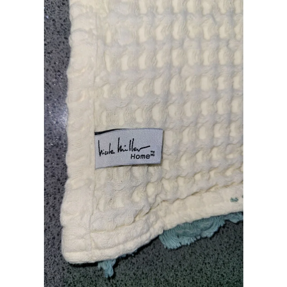 Nicole Miller Home Pumpkin Kitchen Towel Cream Teal Fringe 24x12